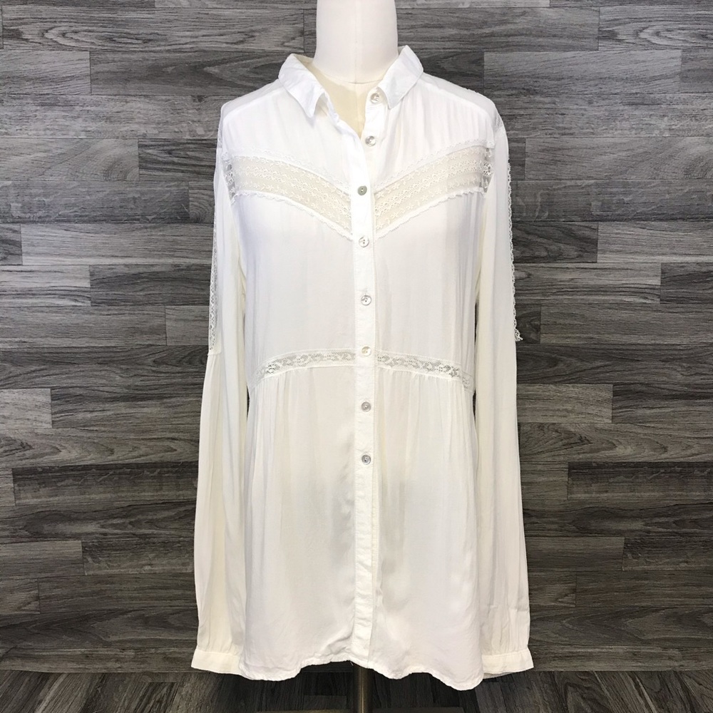 Free People White Long Sleeve Top